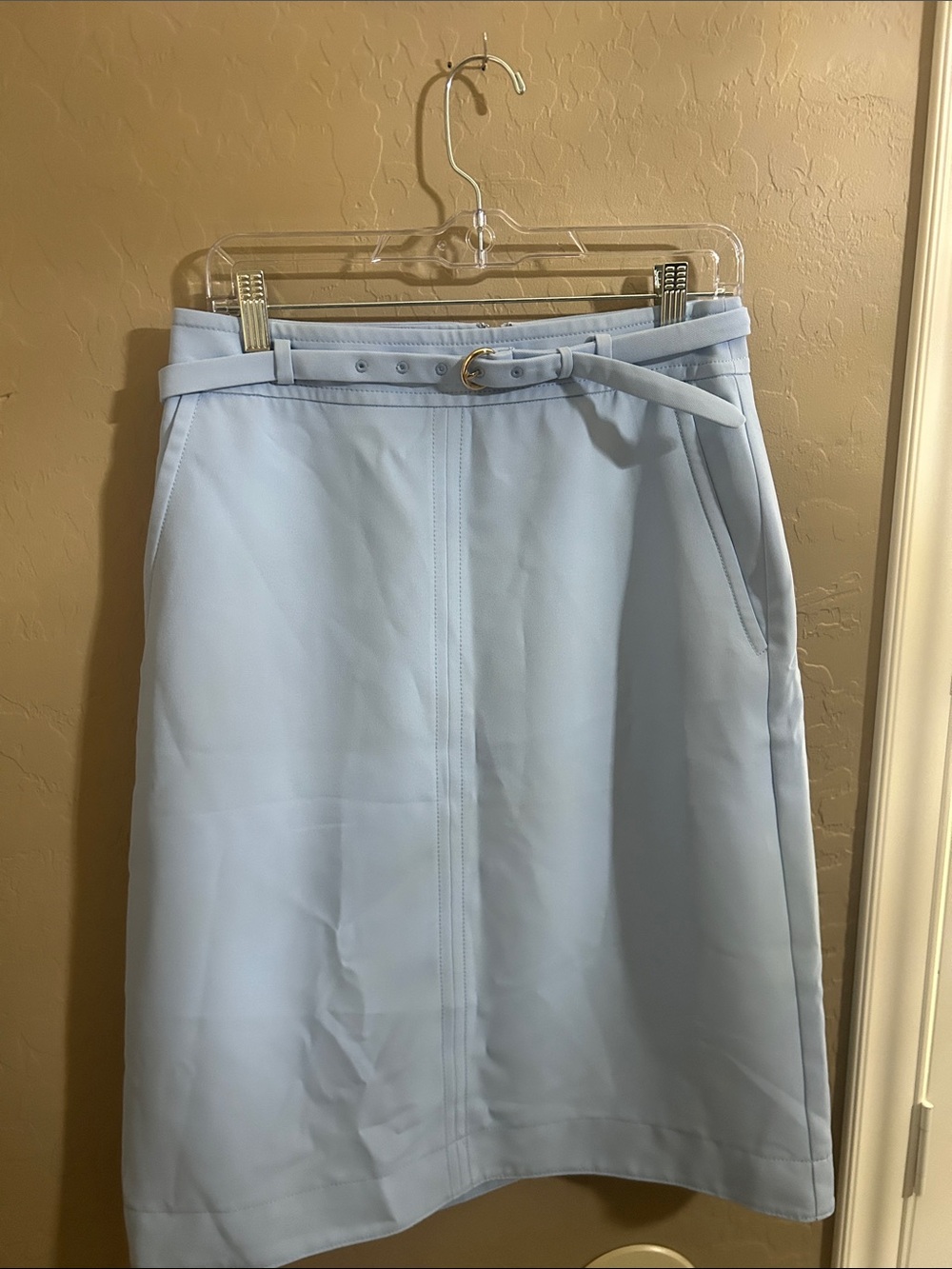 Ann Taylor Light Blue Midi Skirt with Slim Belt